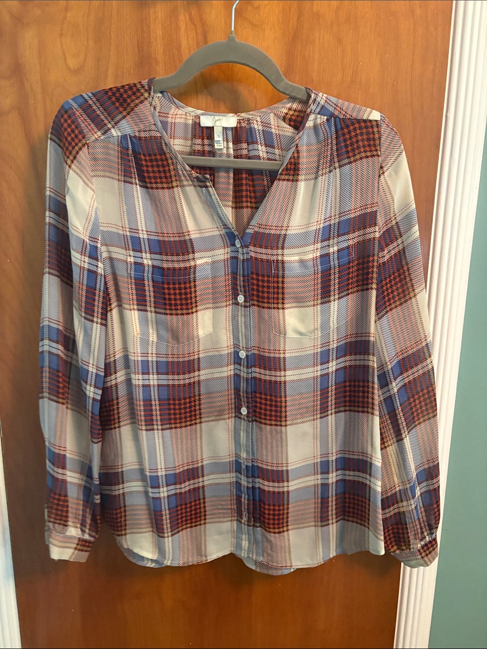 Joie Plaid Button-Down Silk Blouse
